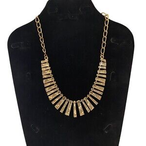 Cleopatra Style Gold Tone Hammered Metal 18" Statement Necklace